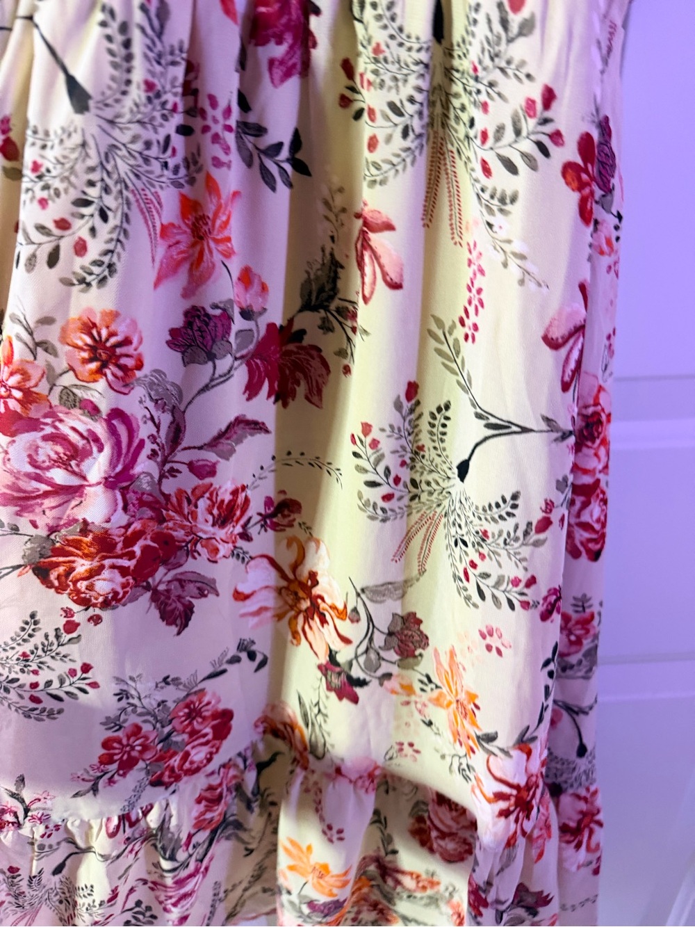 A.W.W Floral Tie-Neck Blouse in Cream with Pink & Orange Blooms- medium - Picture 5 of 10